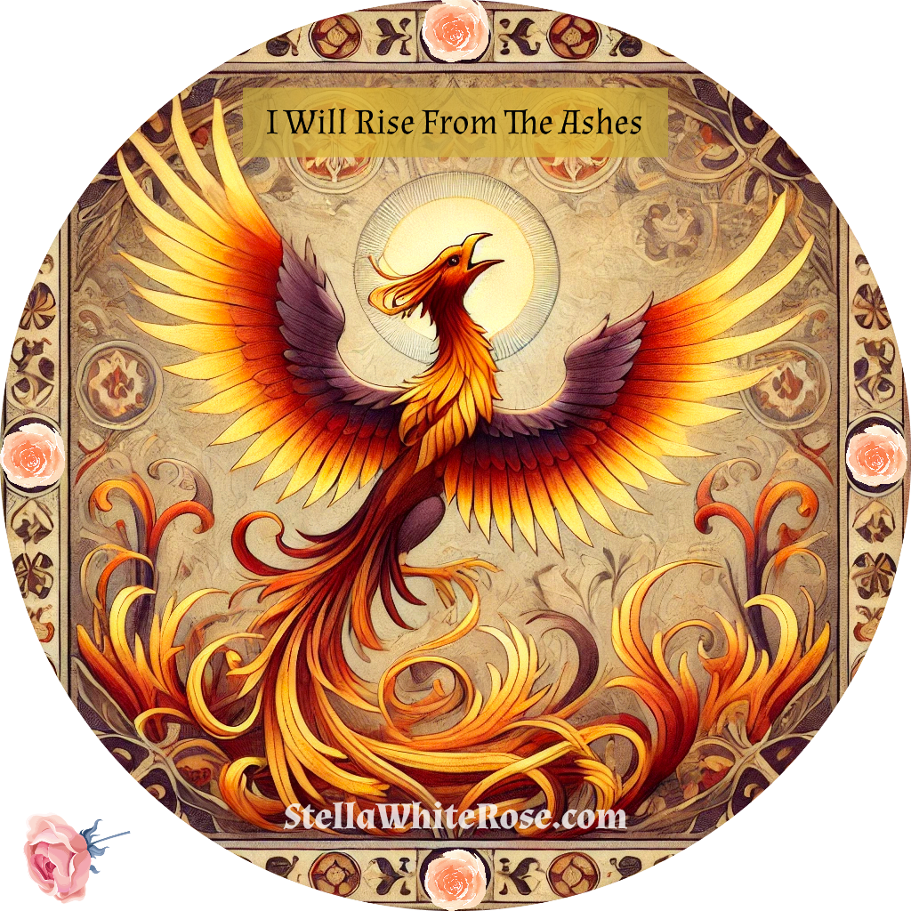 Ilustration of a rising phoenix with outstretched wings afire